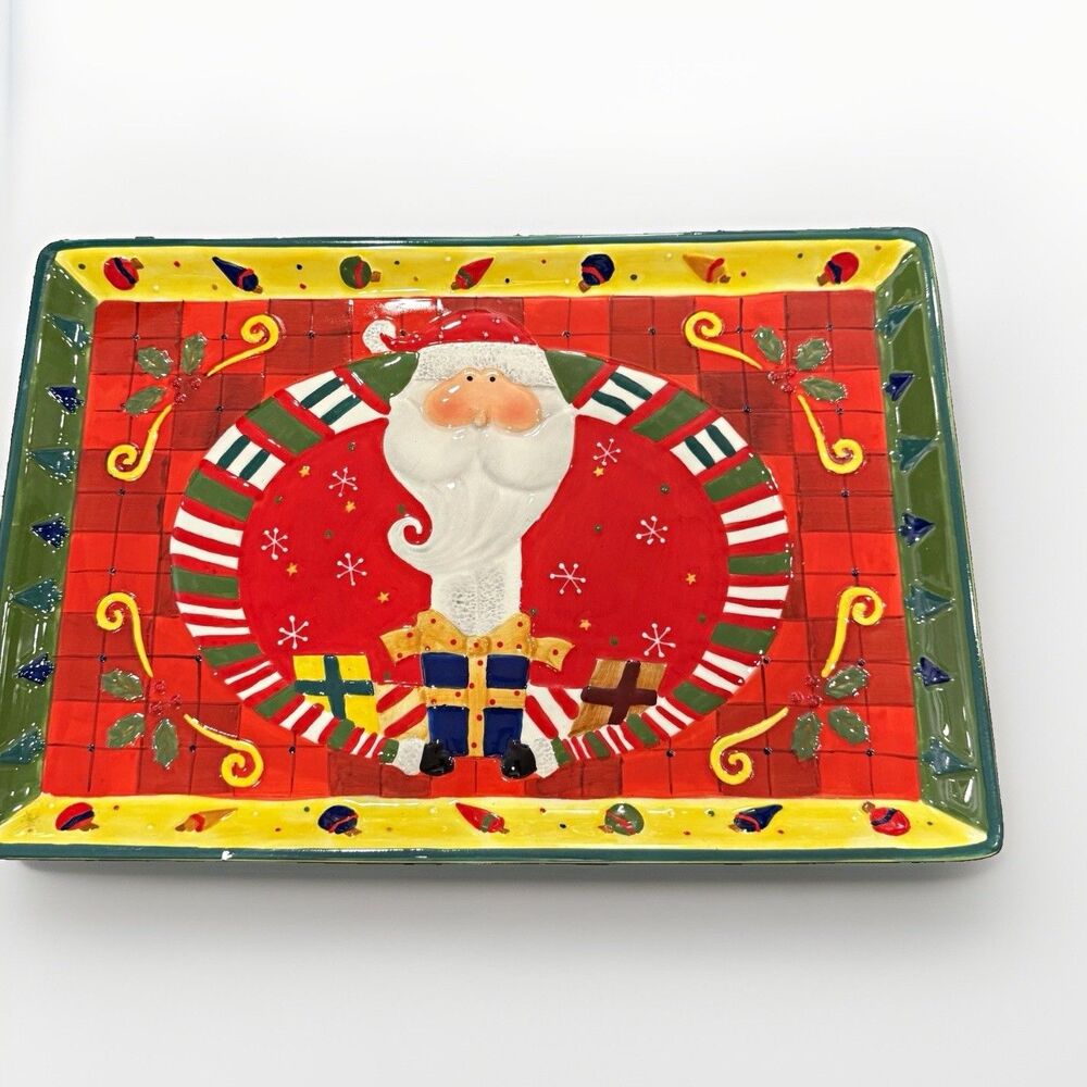 Studio Designworks Handpainted Santa Christmas Ceramic Rectangular Serving Tray